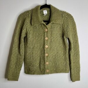 Joie‎ Green Knit Cardigan Sweater Women's Small Button Front Collared Cozy Retro
